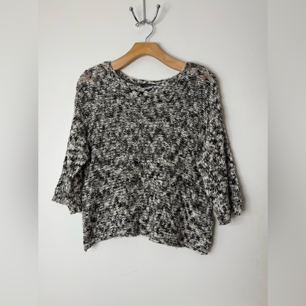 Eileen Fisher black Bronze and  cream marled pop over knit sweater. XS